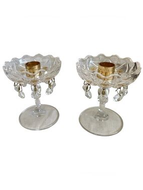 Vintage crystal candles sticks with prisms 5”
